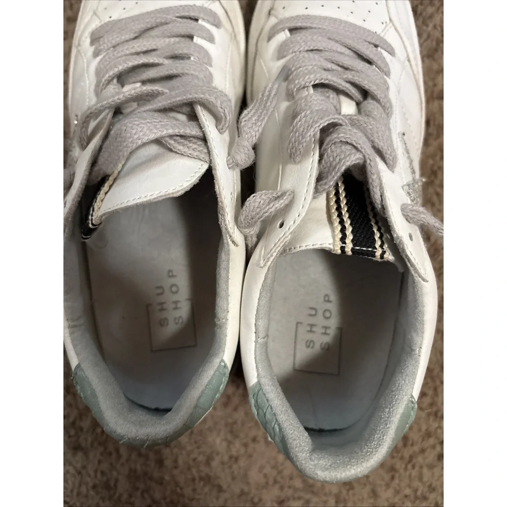 Shu Shop Paz‎ Mint Snake Sneakers Shoes Star Glitter 7.5 Women's White